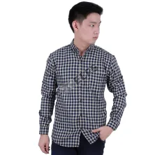 KEMEJA PANJANG Kemeja Panjang Pria Flanel Wool Tartan 3J1705 Biru Dongker