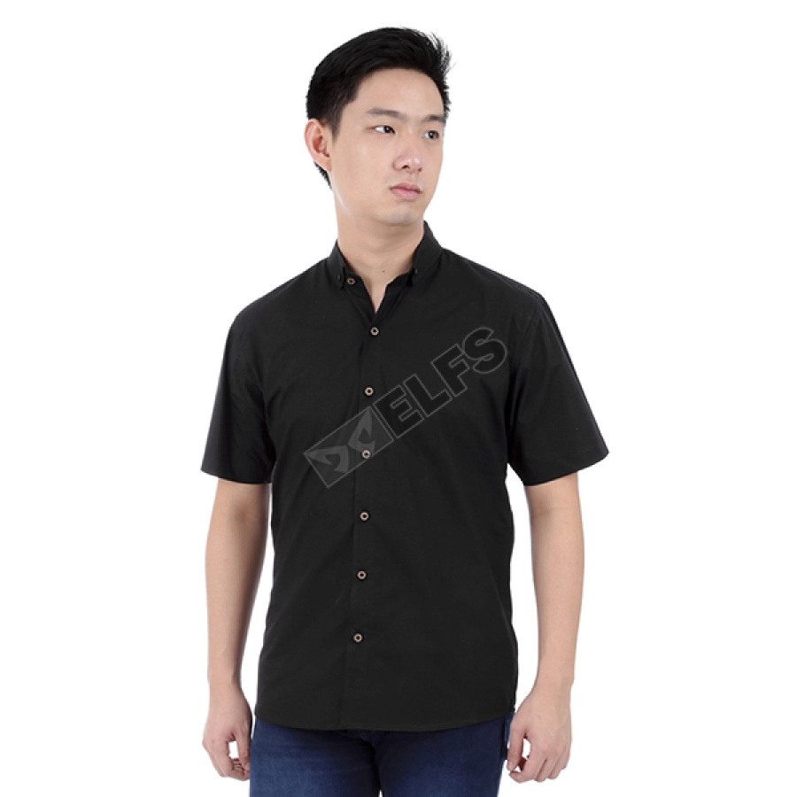 KEMEJA PENDEK Kemeja Pendek Pria Katun Brown Button 2S Hitam 1 kfsd_cotton_brown_button_2s_hx_0