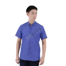 KEMEJA PENDEK Kemeja Pendek Pria Katun Metallic 125D1R Biru Tua