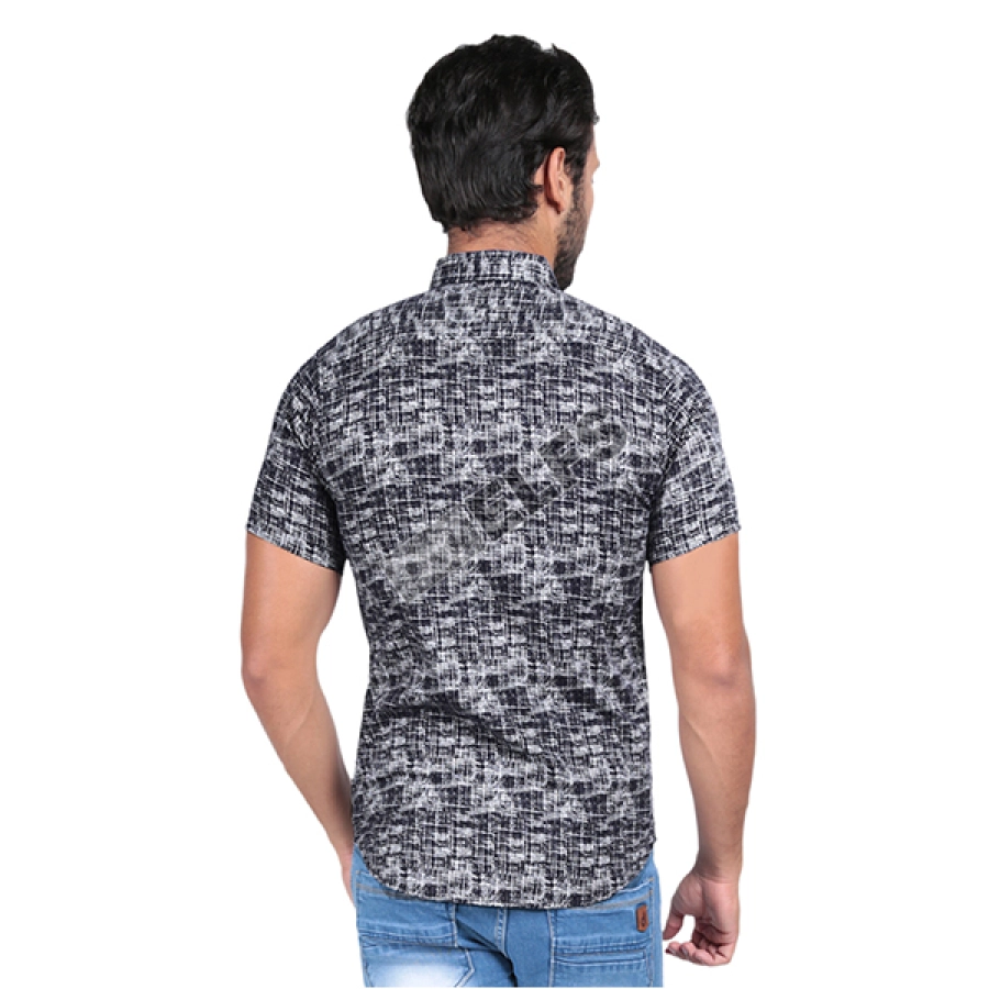 KEMEJA PENDEK Kemeja Pendek Pria Katun Stretch Abstrak Hitam 2 kfsd_cotton_motif_abstrak_hx_1