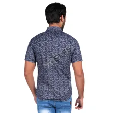 KEMEJA PENDEK Kemeja Pendek Pria Katun Stretch Pattern Biru Tua