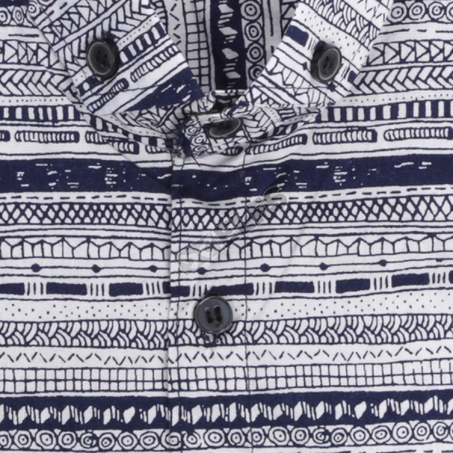 KEMEJA PENDEK Kemeja Pendek Pria Katun Stretch Tribal Biru Dongker 3 kfsd_cotton_motif_tribal_bd_2