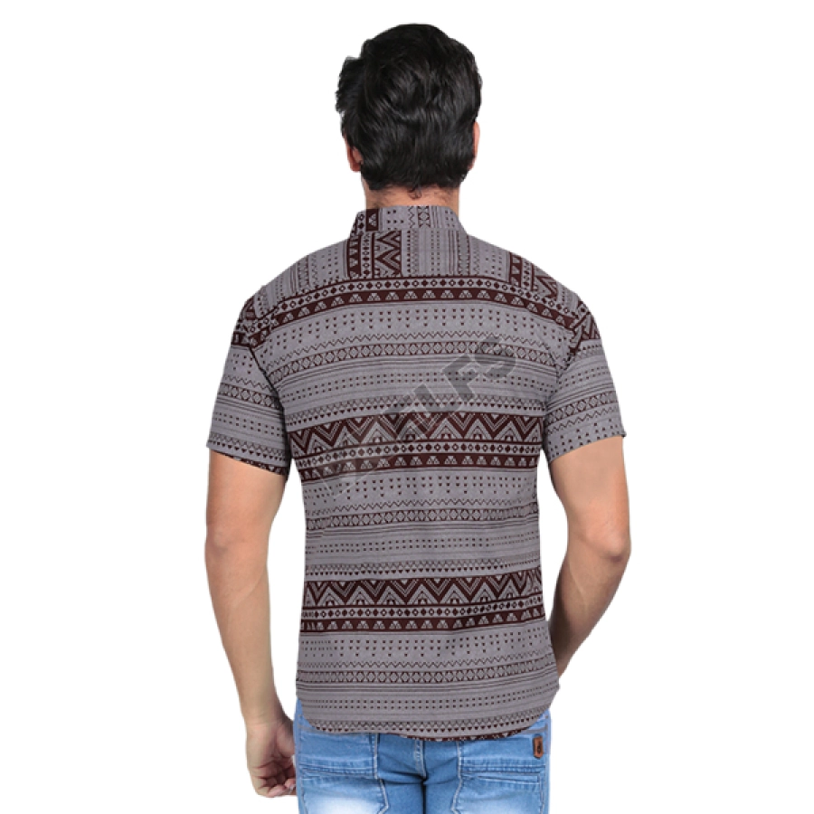 KEMEJA PENDEK Kemeja Pendek Pria Katun Stretch Vintage Coklat Tua 2 kfsd_cotton_motif_vintage_ct_1