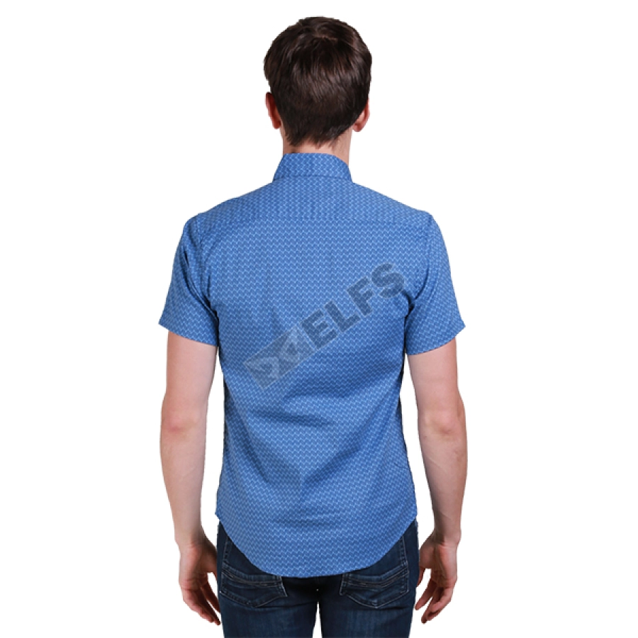 KEMEJA PENDEK Kemeja Pendek Pria Katun Stretch Pattern Biru Tua 2 kfsd_cotton_stretch_pattern_bt_1