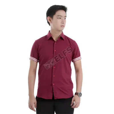 KEMEJA PENDEK Kemeja Pendek Pria Reversible Cuff Maroon 2 kfsd_greyson_reversible_cuff_mo_1