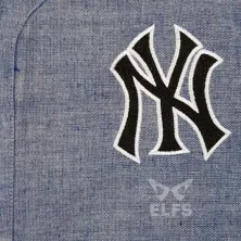 KEMEJA PENDEK Kemeja Pendek Pria Oxford Washed Baseball NY Biru Tua