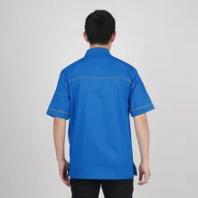 KEMEJA PENDEK Kemeja Seragam Perusahaan Japan Drill Uniform Bordir Logo 01 Biru tua