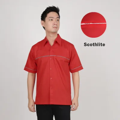 KEMEJA PENDEK Kemeja Seragam Perusahaan Japan Drill Uniform Bordir Logo 01 Merah Cabe 1 kfsd_seragam_01_mc0