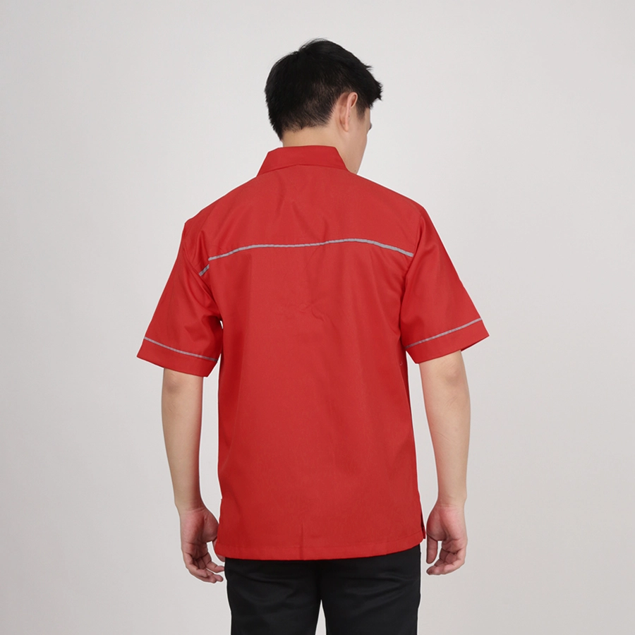 KEMEJA PENDEK Kemeja Seragam Perusahaan Japan Drill Uniform Bordir Logo 01 Merah Cabe 2 kfsd_seragam_01_mc1