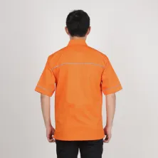 KEMEJA PENDEK Kemeja Seragam Perusahaan Japan Drill Uniform Bordir Logo 01 Orange