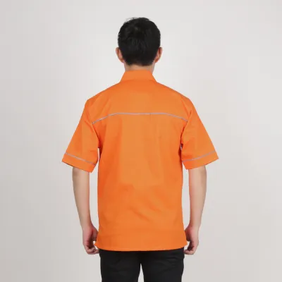 KEMEJA PENDEK Kemeja Seragam Perusahaan Japan Drill Uniform Bordir Logo 01 Orange 2 kfsd_seragam_01_or1