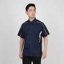 KEMEJA PENDEK Kemeja Seragam Perusahaan Japan Drill Uniform Bordir Logo 02 Biru Dongker