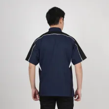 KEMEJA PENDEK Kemeja Seragam Perusahaan Japan Drill Uniform Bordir Logo 02 Biru Dongker