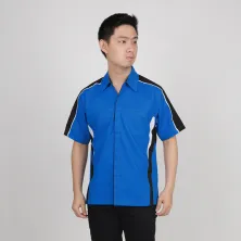 KEMEJA PENDEK Kemeja Seragam Perusahaan Japan Drill Uniform Bordir Logo 02 Biru Tua