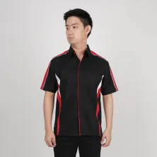 KEMEJA PENDEK Kemeja Seragam Perusahaan Japan Drill Uniform Bordir Logo 02 Hitam