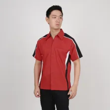 KEMEJA PENDEK Kemeja Seragam Perusahaan Japan Drill Uniform Bordir Logo 02 Merah cabe