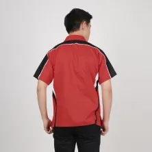 KEMEJA PENDEK Kemeja Seragam Perusahaan Japan Drill Uniform Bordir Logo 02 Merah cabe