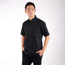 KEMEJA PENDEK Kemeja Pendek Pria Twill Kerah 2in1 Hitam