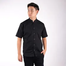 KEMEJA PENDEK Kemeja Pendek Pria Twill Kerah 2in1 Hitam