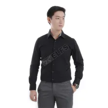 KEMEJA PANJANG Kemeja Panjang Pria Reversible Cuff Hitam