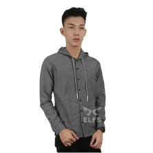 KEMEJA PANJANG Kemeja Panjang Pria Oxford Hoodie Polos Abu Tua