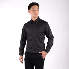 KEMEJA PANJANG Kemeja Panjang Pria Twill Kerah 2IN1 New Hitam