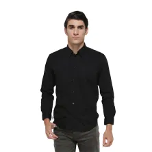 KEMEJA PANJANG Kemeja Panjang Pria Twill Kerah 2in1 Hitam