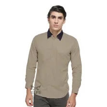 KEMEJA PANJANG Kemeja Panjang Pria Twill Kerah 2in1 Khaki