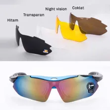 KACAMATA KOREA & SPORT Kacamata Sepeda 5 Lensa Polarized Night Vision Sport Sunglasses Biru Tua