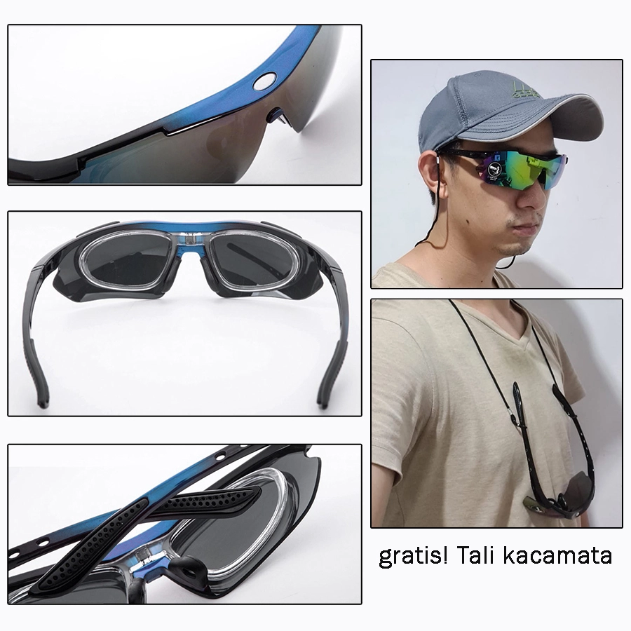KACAMATA KOREA & SPORT Kacamata Sepeda 5 Lensa Polarized Night Vision Sport Sunglasses Biru Tua 4 km1_sepeda_5_lensa_bt3