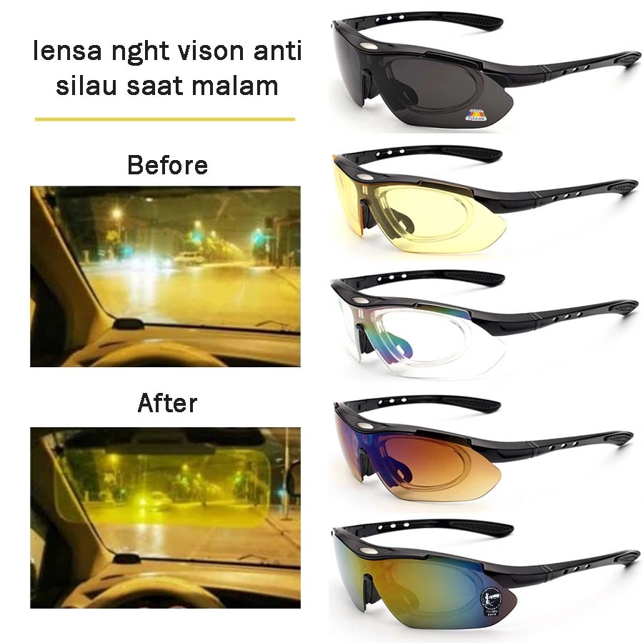 KACAMATA KOREA & SPORT Kacamata Sepeda 5 Lensa Polarized Night Vision Sport Sunglasses Hitam 3 km1_sepeda_5_lensa_hx2