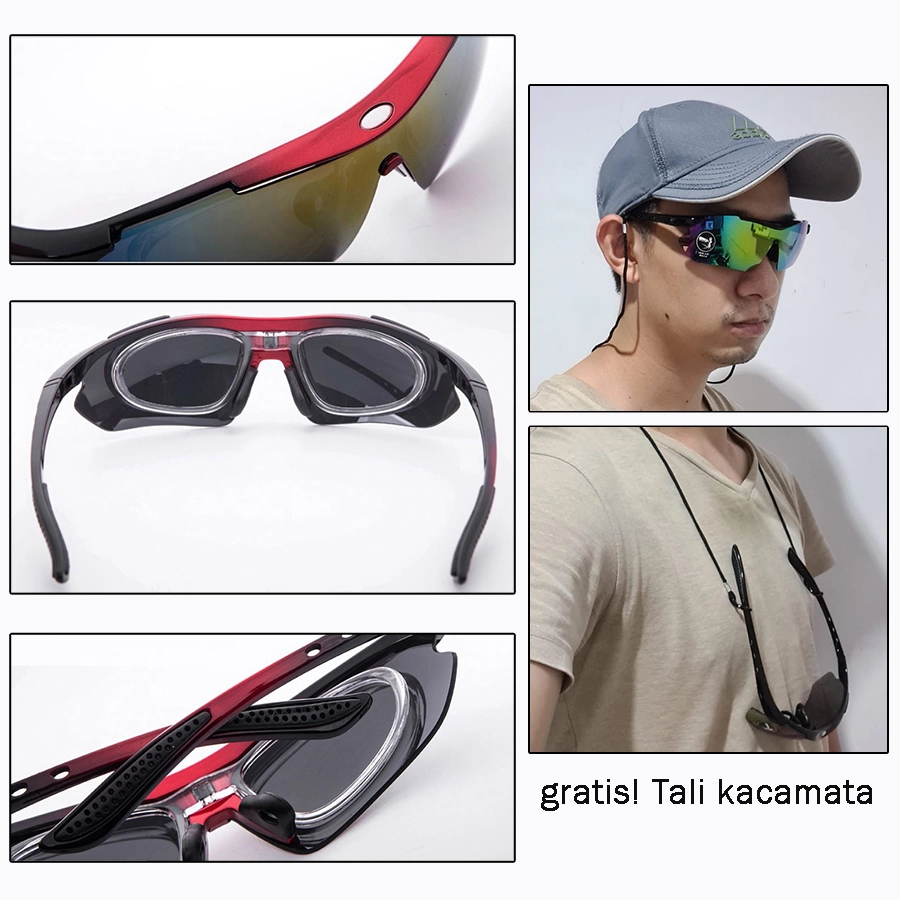 KACAMATA KOREA & SPORT Kacamata Sepeda 5 Lensa Polarized Night Vision Sport Sunglasses Merah Cabe 4 km1_sepeda_5_lensa_mc3