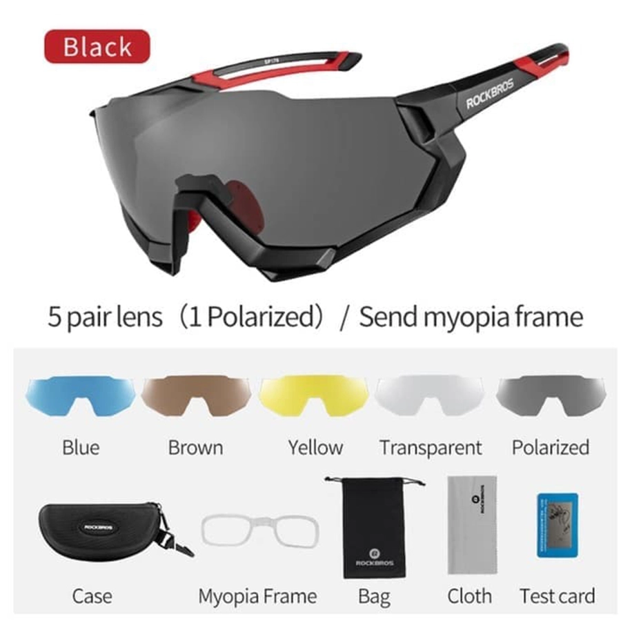 KACAMATA KOREA & SPORT KACAMATA SEPEDA ROCKBROS 5 LENSA POLARIZED NIGHT VISION PHOTOCHROMIC ANTI UV SPORT SUNGLASSES MERAH CABE 1 km1_sepeda_5_lensa_rockbross_hx1