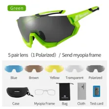 KACAMATA KOREA & SPORT Kacamata Sepeda Rockbros 5 Lensa Polarized Night Vision Photochromic Anti UV Sport Sunglasses Hijau Stabilo