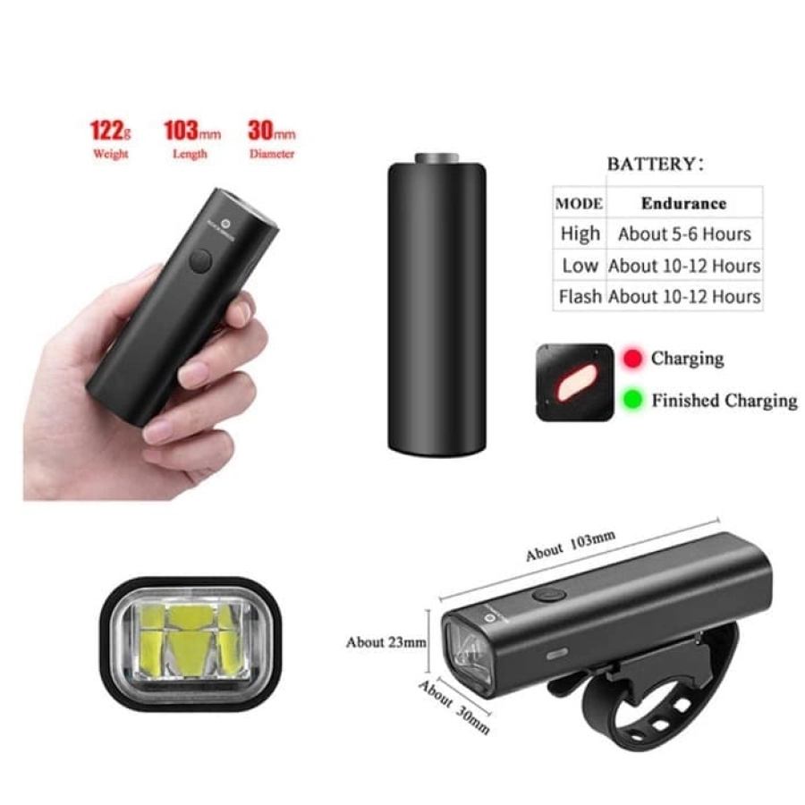 KARABINER Lampu Depan Sepeda Rockbros USB Reachargerable 2000mAh 400 Lumens Hitam 4 lampu_senter_sepeda_hx3