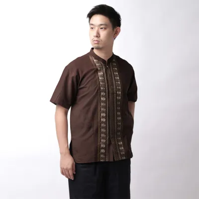 KEMEJA KOKO/JUBAH Baju Muslim Kemeja Koko Pendek Katun 20001 Coklat Tua 1 msm_baju_koko_pendek_20001_ct0