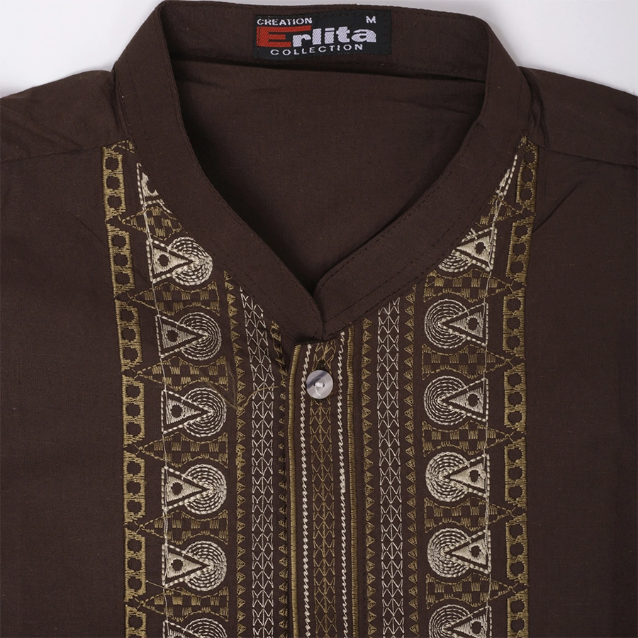 KEMEJA KOKO/JUBAH Baju Muslim Kemeja Koko Pendek Katun 20001 Coklat Tua 4 msm_baju_koko_pendek_20001_ct3