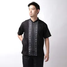 KEMEJA KOKO/JUBAH Baju Muslim Kemeja Koko Pendek Katun 20001 Hitam