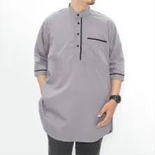 KEMEJA KOKO/JUBAH Baju Muslim Kemeja Koko Kurta Lengan Tanggung Abu Muda