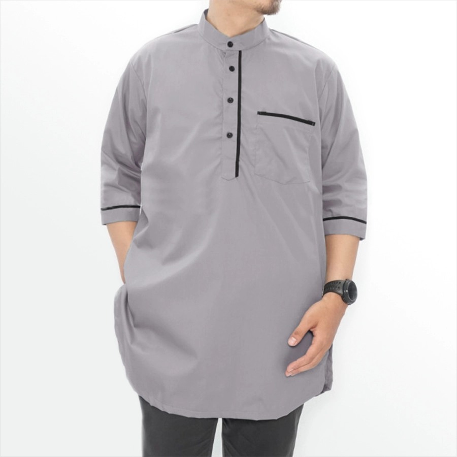 KEMEJA KOKO/JUBAH Baju Muslim Kemeja Koko Kurta Lengan Tanggung Abu Muda 1 msm_baju_koko_pendek_4_button_am0