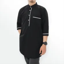 KEMEJA KOKO/JUBAH Baju Muslim Kemeja Koko Kurta Lengan Tanggung Hitam