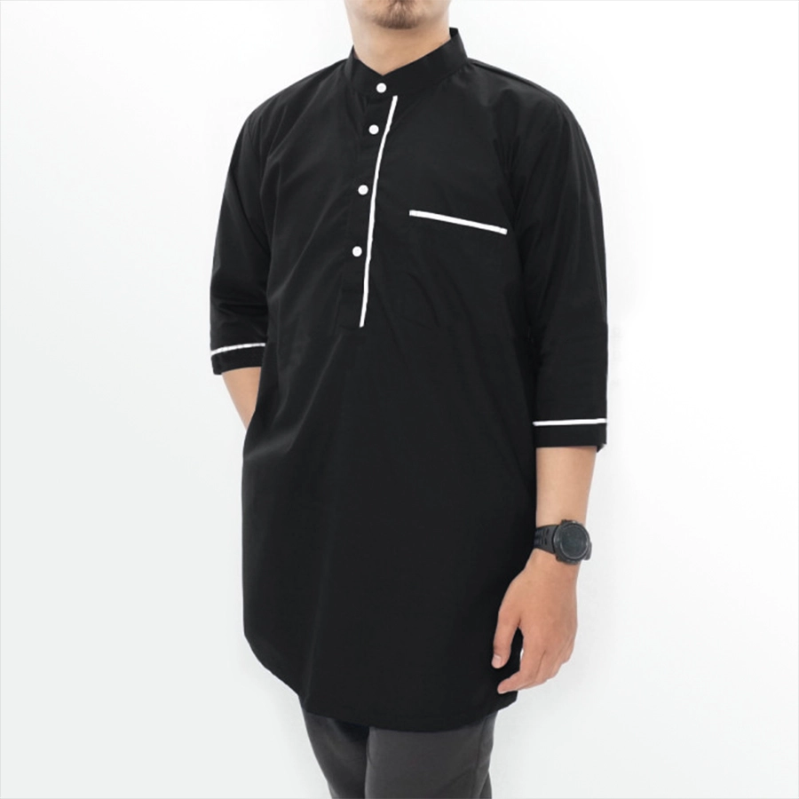 KEMEJA KOKO/JUBAH Baju Muslim Kemeja Koko Kurta Lengan Tanggung Hitam 1 msm_baju_koko_pendek_4_button_hx0