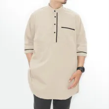KEMEJA KOKO/JUBAH Baju Muslim Kemeja Koko Kurta Lengan Tanggung Putih Gading