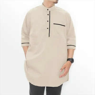 KEMEJA KOKO/JUBAH Baju Muslim Kemeja Koko Kurta Lengan Tanggung Putih Gading 1 msm_baju_koko_pendek_4_button_pg0