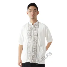 KEMEJA KOKO/JUBAH Baju Muslim Kemeja Koko Pendek Katun 0F17052 Putih Gading