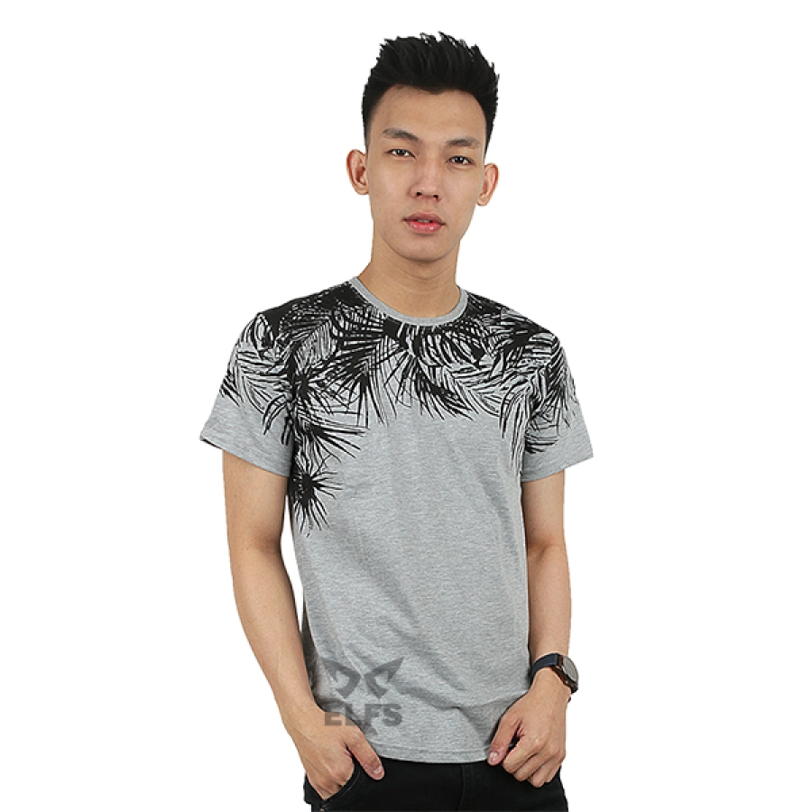 KAOS MOTIF Kaos Pria Katun Tshirt Half Leaves Abu Muda 1 ok_cotton_half_leaves_am_0