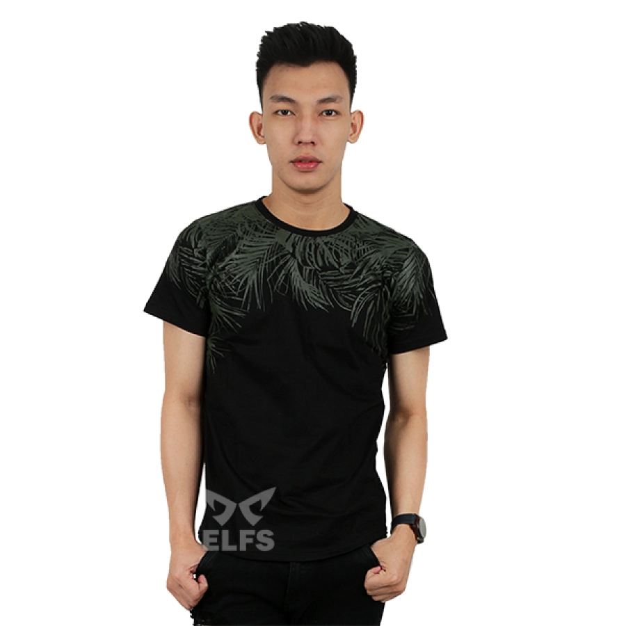 KAOS MOTIF Kaos Pria Katun Tshirt Half Leaves Hitam 1 ok_cotton_half_leaves_hx_0