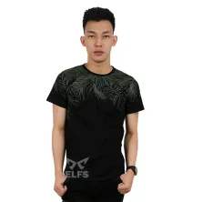 KAOS MOTIF Kaos Pria Katun Tshirt Half Leaves Hitam