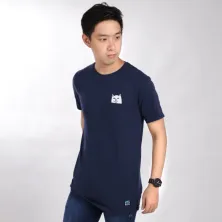 KAOS KANTONG KAOS PRIA ONECK PENDEK KATUN POCKET REVEAL CAT TSHIRT OBLONG BIRU DONGKER