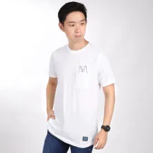 KAOS KANTONG KAOS PRIA ONECK PENDEK KATUN POCKET REVEAL CAT TSHIRT OBLONG PUTIH